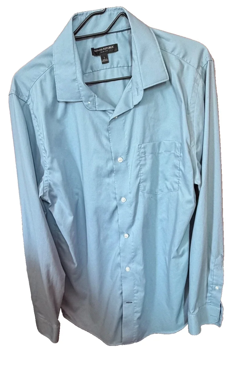 Banana Republic Mens Blue Button Up Dress Shirt sz L Slim Fit